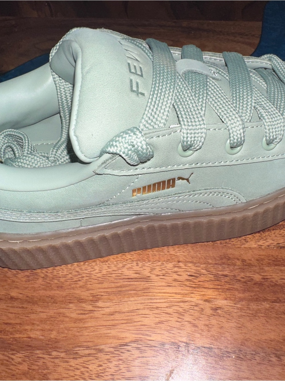 Puma Kids Mint Green Low-Top Sneaker with Gold Logo Brans New! - Picture 1 of 15